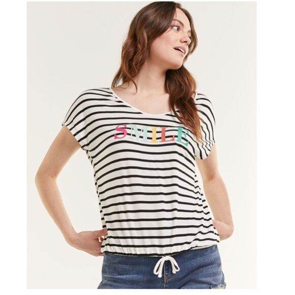 Reitman’s 𝅺Extended Sleeve Striped Tee with Front Tie Size 3x - Picture 1 of 9